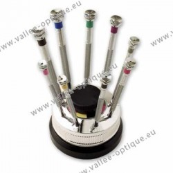 Set of screwdrivers on rotating stand