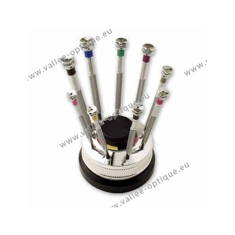 Set of screwdrivers on rotating stand