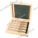 Set of screwdrivers with screw chuck and simple handle in wooden storage box